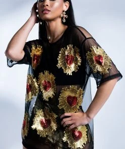 QUEEN OF HEARTS OVERSIZED MESH TEE