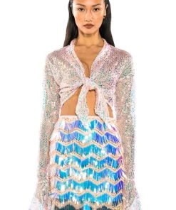 READY FOR LOVE LONG SLEEVE SEQUIN WRAP BLOUSE