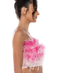 REAL OSTRICH FEATHER TOP IN PINK MULTI 11 REAL OSTRICH FEATHER TOP IN PINK MULTI -AKIRA pant-shop real ostrich feather top in pink multi pink multi 4 4