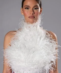 REAL OSTRICH FEATHER TOP IN WHITE