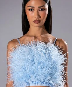REAL OSTRICH FEATHER TOP IN LIGHT BLUE
