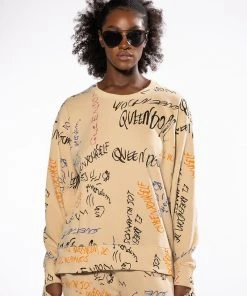 ROYALTY DRAWING CREWNECK SWEATSHIRT 11 ROYALTY DRAWING CREWNECK SWEATSHIRT -AKIRA pant-shop royalty drawing crewneck sweatshirt beige 3 3 c1 c1 c1