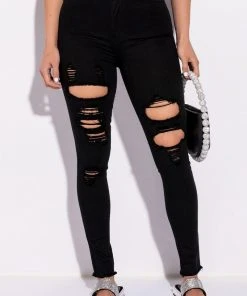SANDY HIGH WAISTED DESTROYED FRAYED SKINNY JEAN