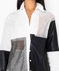 SAY IT AGAIN BUTTON UP BLOUSE WITH RHINESTONE TRIM
