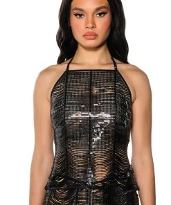 SENORITA EMBELLISHED HALTER TOP IN BLACK