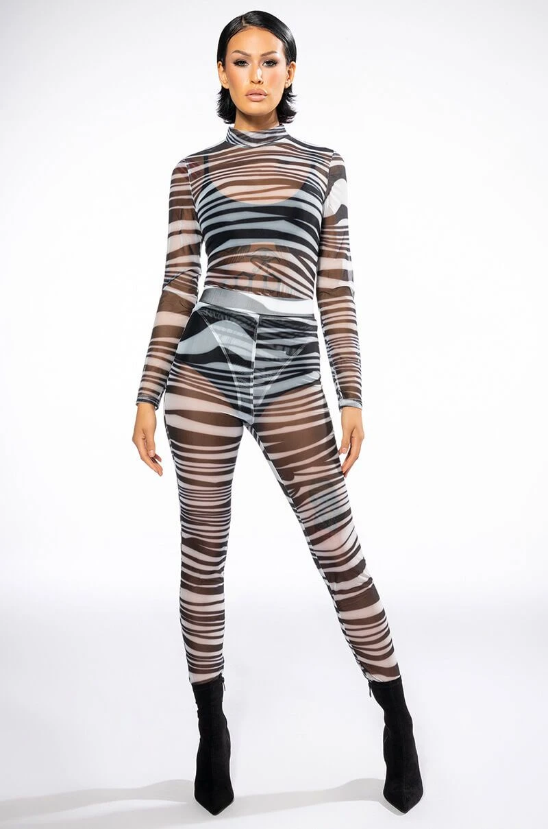 SET YOU STRAIGHT LONG SLEEVE MOCK NECK MESH BODYSUIT - Image 2