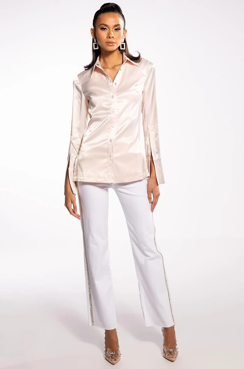 SHINE ON EMBELLISHED SATIN BUTTON DOWN BLOUSE - Image 7