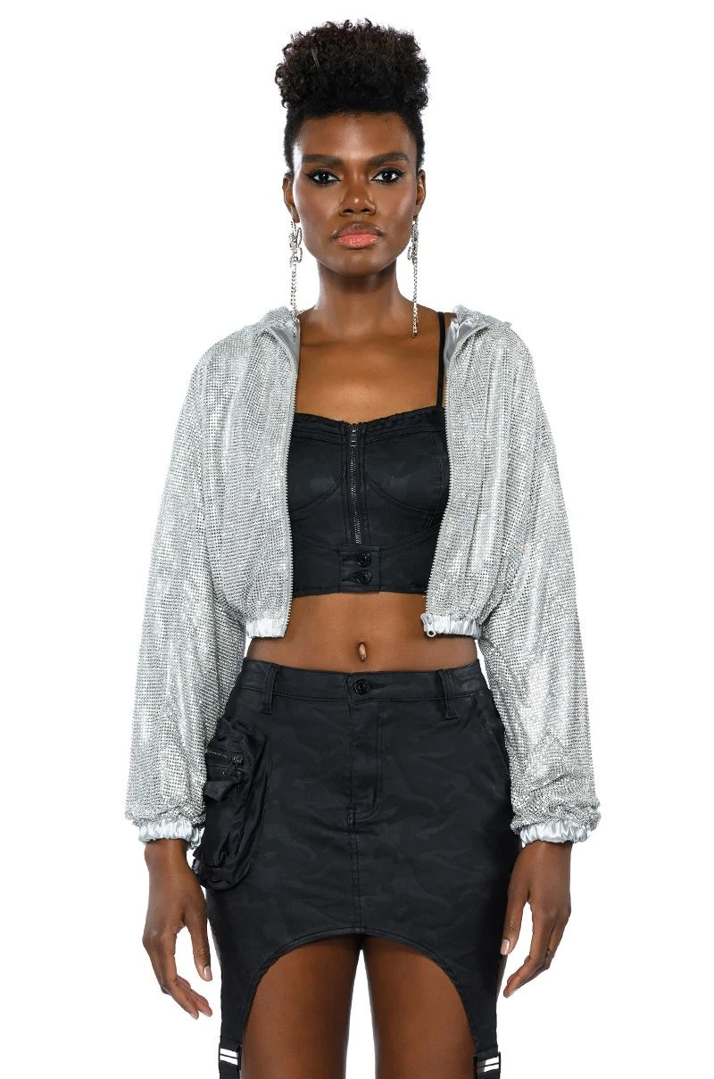 SHINE STAR RHINESTONE CHAINMAIL CROP HOODIE - Image 2