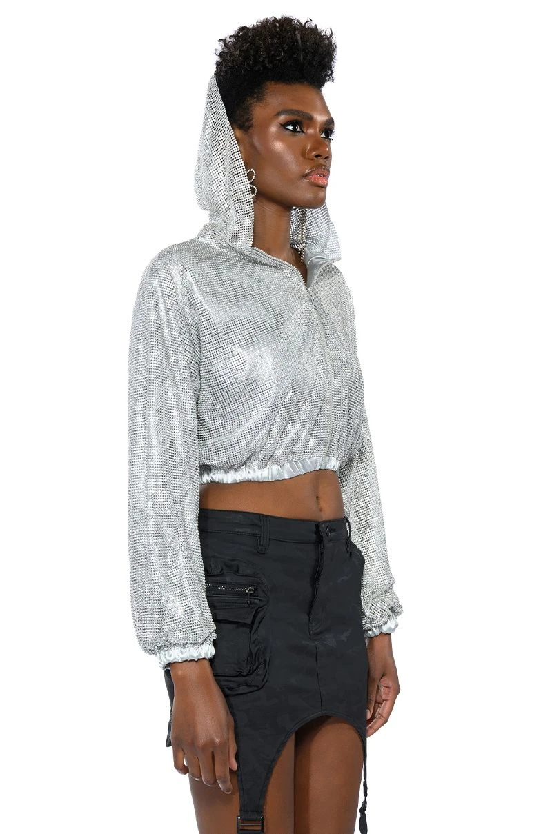 SHINE STAR RHINESTONE CHAINMAIL CROP HOODIE - Image 4
