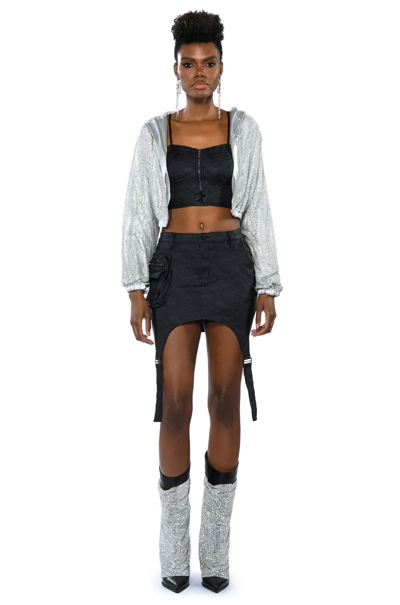 SHINE STAR RHINESTONE CHAINMAIL CROP HOODIE - Image 5