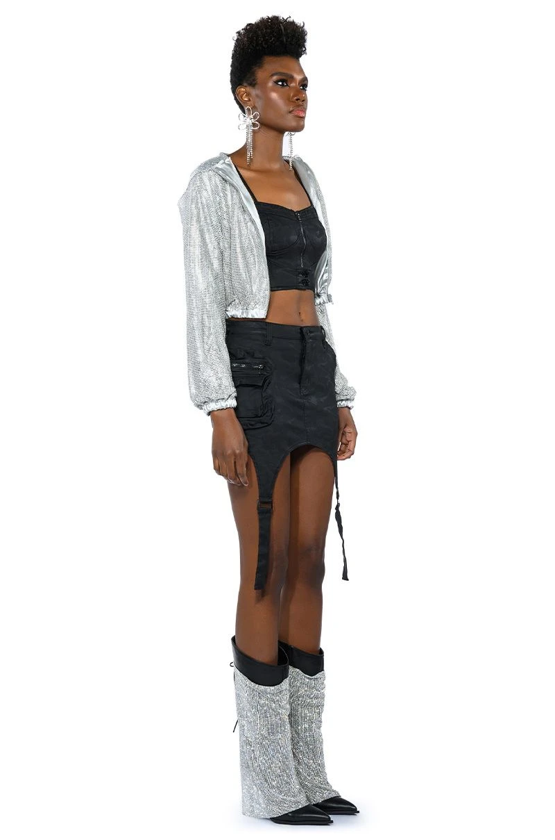 SHINE STAR RHINESTONE CHAINMAIL CROP HOODIE - Image 6
