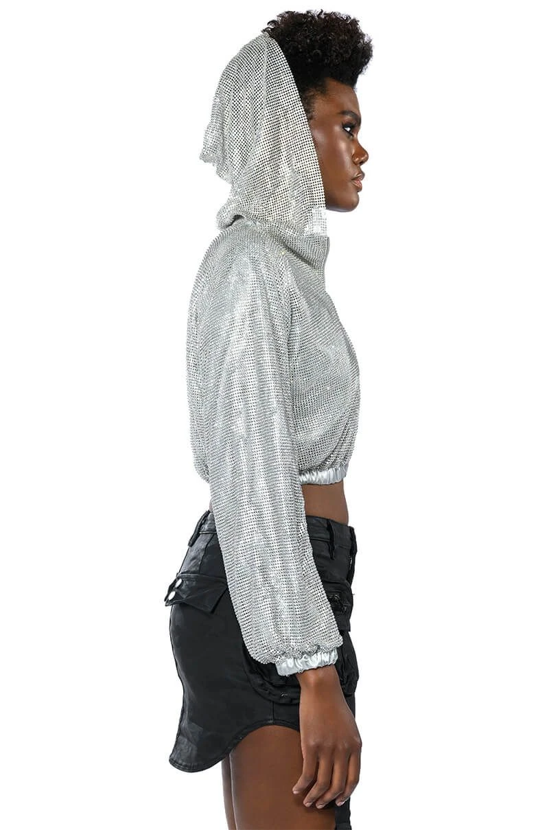 SHINE STAR RHINESTONE CHAINMAIL CROP HOODIE - Image 7