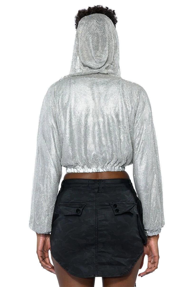 SHINE STAR RHINESTONE CHAINMAIL CROP HOODIE - Image 8