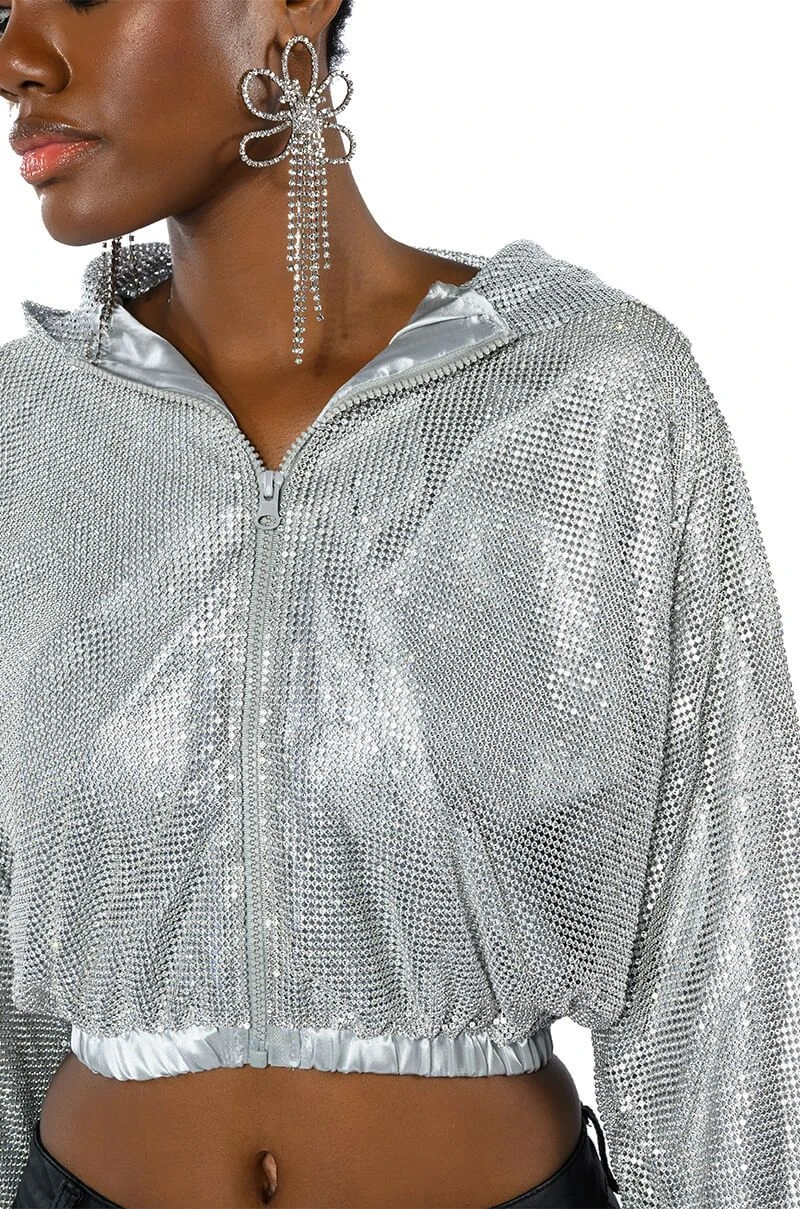 SHINE STAR RHINESTONE CHAINMAIL CROP HOODIE - Image 9