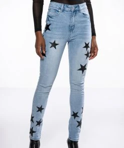 SHINING STAR PATCH DETAIL HIGH RISE SKINNY JEAN