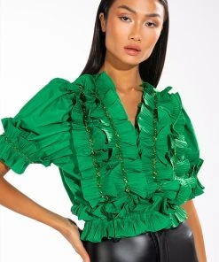 SIMPLY FRILLING RUFFLED SHORT SLEEVE BLOUSE