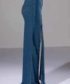 SO SLAYING DOUBLE SLIT DENIM MAXI SKIRT 16 SO SLAYING DOUBLE SLIT DENIM MAXI SKIRT -AKIRA pant-shop so slaying double slit denim maxi skirt medium blue denim 6 6