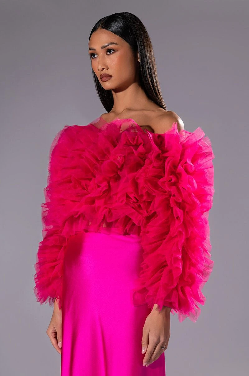 SOUND OFF TULLE RUFFLE LONG SLEEVE CROP BLOUSE - Image 2