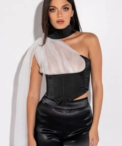 SPOTLIGHTS ONE SHOULDER SATIN CORSET BLOUSE