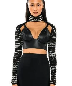 STELLA BEADED ULTRA CROP TURTLENECK LAYERING TOP