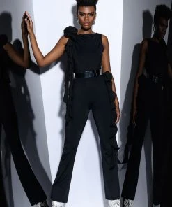 STELLA FLOUNCED SLEEVELESS TOP IN BLACK