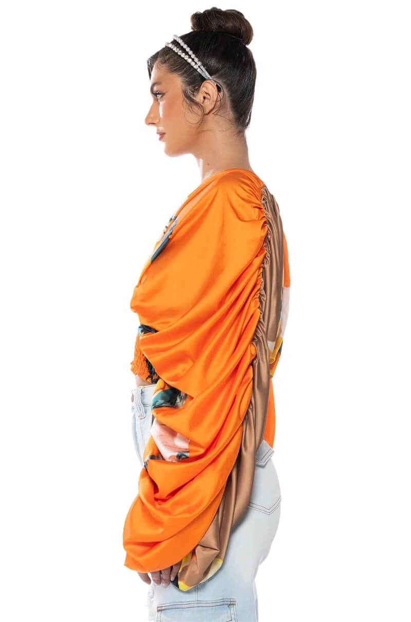 STELLA PRINT LONG SLEEVE SATIN BLOUSE - Image 5