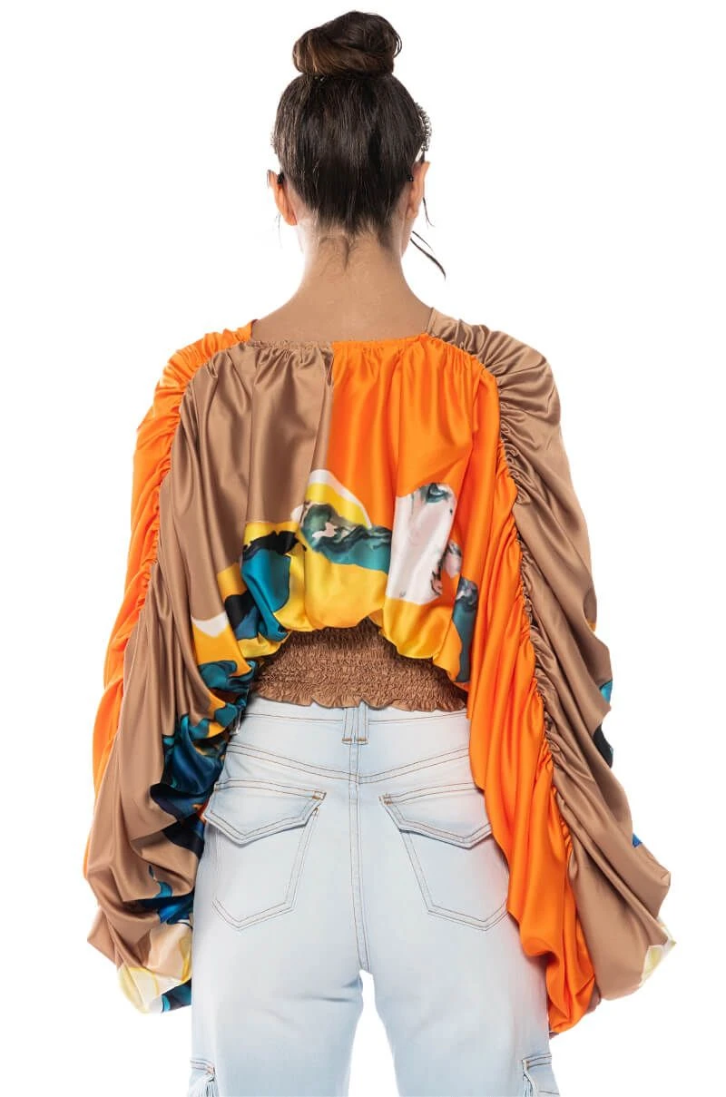 STELLA PRINT LONG SLEEVE SATIN BLOUSE - Image 6