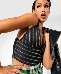 STOLE THE SHOW ZIPPER DETAIL CROPPED BANDAGE TANK