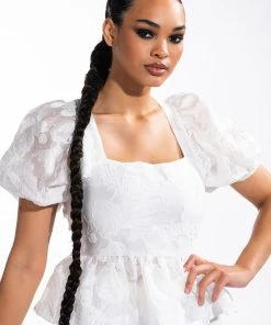 SUGAR SQUARE NECK SHORT SLEEVE PEPLUM BLOUSE