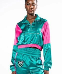 SUPERSONIC SATIN HALF ZIP PULLOVER 13 SUPERSONIC SATIN HALF ZIP PULLOVER -AKIRA pant-shop supersonic satin half zip pullover green multi 4 4