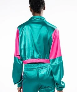 SUPERSONIC SATIN HALF ZIP PULLOVER 15 SUPERSONIC SATIN HALF ZIP PULLOVER -AKIRA pant-shop supersonic satin half zip pullover green multi 6 6