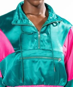 SUPERSONIC SATIN HALF ZIP PULLOVER 16 SUPERSONIC SATIN HALF ZIP PULLOVER -AKIRA pant-shop supersonic satin half zip pullover green multi 7 7