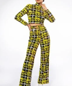 SWEET ESCAPE SEQUIN PLAID MOCK NECK CROP TOP 13 SWEET ESCAPE SEQUIN PLAID MOCK NECK CROP TOP -AKIRA pant-shop sweet escape sequin plaid mock neck crop top yellow multi 3 3