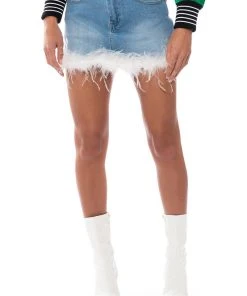 SWEETHEART FEATHER DETAIL DENIM MINI SKIRT