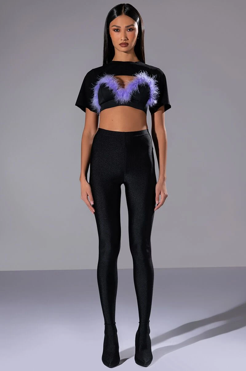 TAI FEATHER TRIM BRA AND ULTRA CROP TSHIRT SET - Image 2