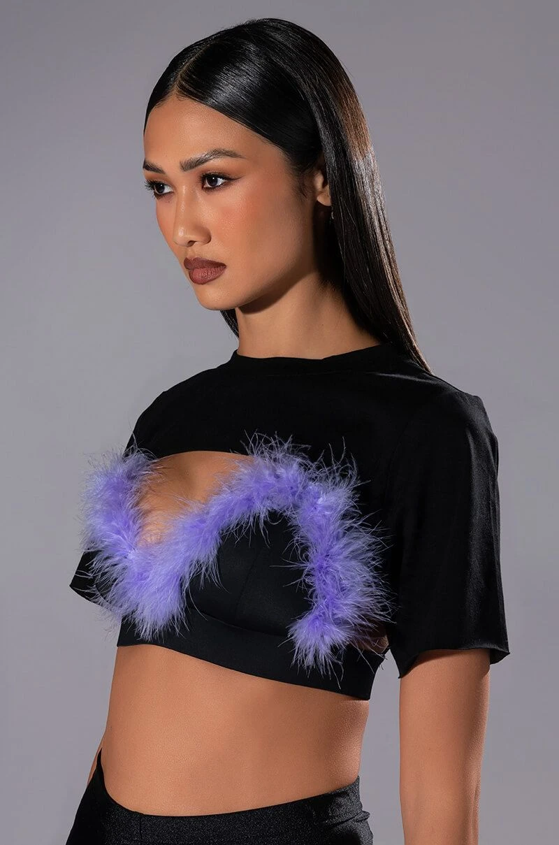TAI FEATHER TRIM BRA AND ULTRA CROP TSHIRT SET - Image 3