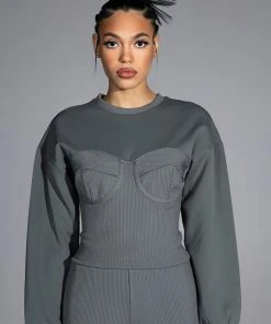 TATUM STRUCTURED FIT CREWNECK CORSET SWEATSHIRT