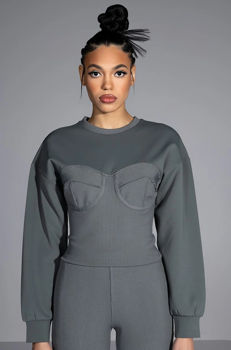 TATUM STRUCTURED FIT CREWNECK CORSET SWEATSHIRT