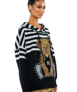 TEDDY HOODED STRIPED SWEATER 17 TEDDY HOODED STRIPED SWEATER -AKIRA pant-shop teddy hooded striped sweater black multi 5 5