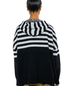 TEDDY HOODED STRIPED SWEATER 21 TEDDY HOODED STRIPED SWEATER -AKIRA pant-shop teddy hooded striped sweater black multi 9 9