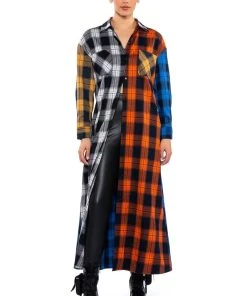 TEEN SPIRIT ULTRA LONG PLAID BUTTON DOWN