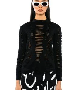 TELL EM DISTRESSED LAYERED LONG SLEEVE TOP