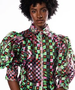 THAT GIRL IS POISON ORGANZA BUTTON DOWN BLOUSE