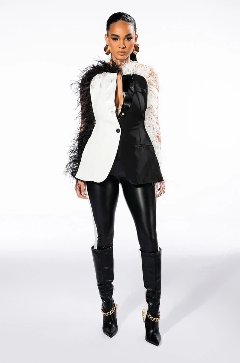 THE ONE FEATHER TRIMMED OPEN BACK BLOUSE - Image 7