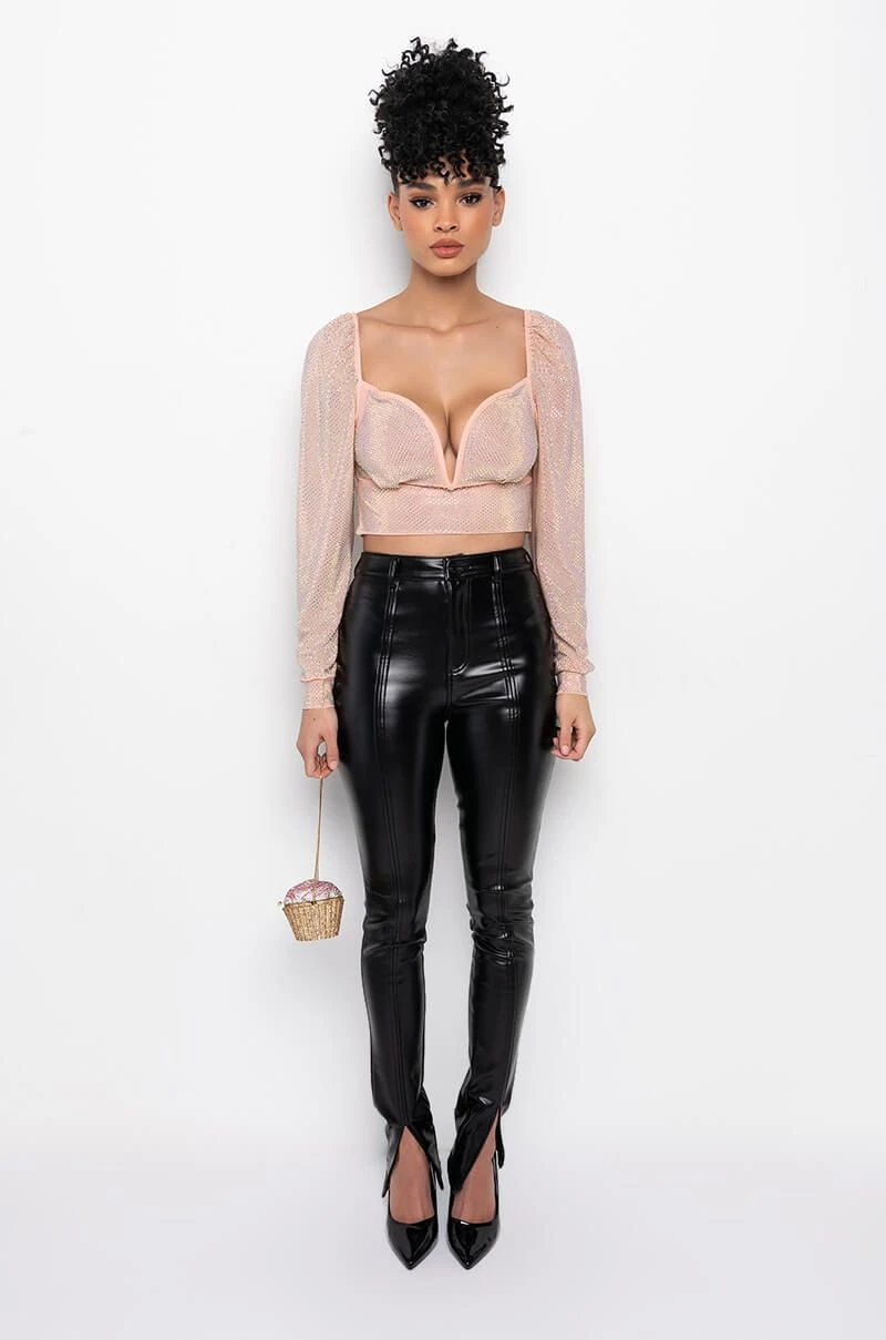 THE SHOW GOES ON RHINESTONE MESH LONG SLEEVE BLOUSE - Image 7