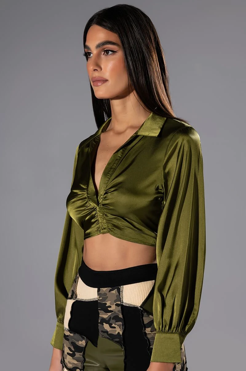 THINKING ABOUT FOREVER CROPPED SATIN BUTTON DOWN - Image 2