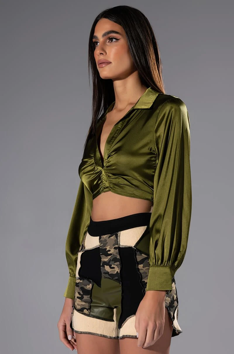 THINKING ABOUT FOREVER CROPPED SATIN BUTTON DOWN - Image 3