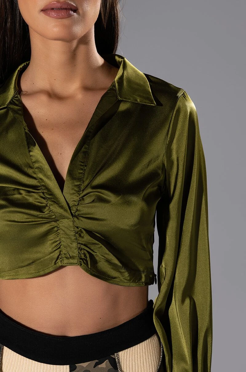 THINKING ABOUT FOREVER CROPPED SATIN BUTTON DOWN - Image 8