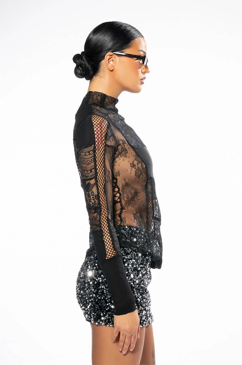 TRUST ISSUES LONG SLEEVE MOCK NECK PATCHWORK TOP - Image 4