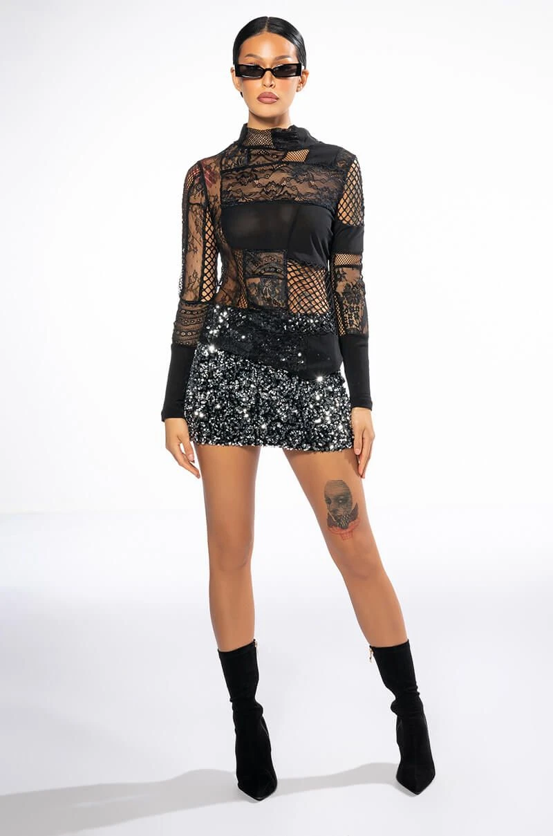 TRUST ISSUES LONG SLEEVE MOCK NECK PATCHWORK TOP - Image 6